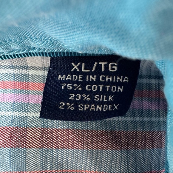 Tommy Bahama Button Down Shirt Mens XL Silk Cotton Blend Blue Plaid Long Sleeve - Picture 6 of 9